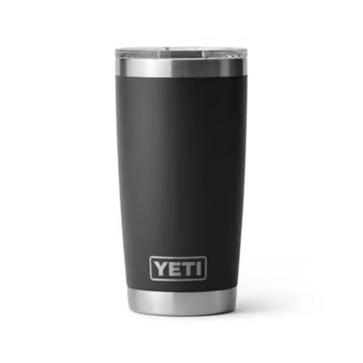 Black YETI Rambler tumbler with lid for cold drinks outdoors
