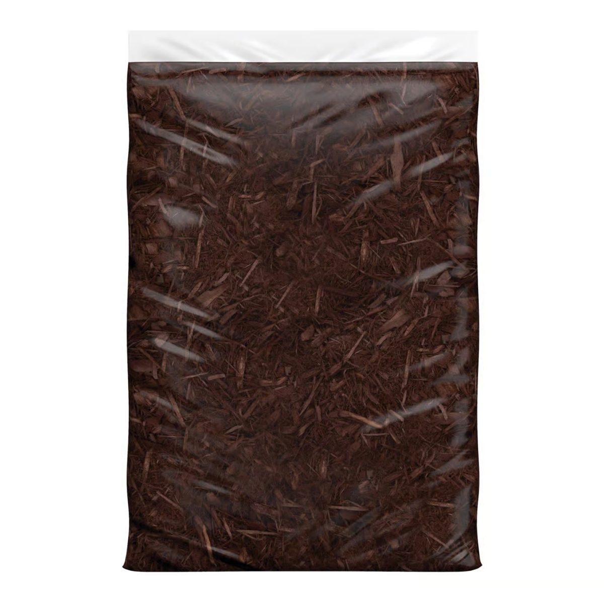 Bag of brown mulch for garden beds and landscaping