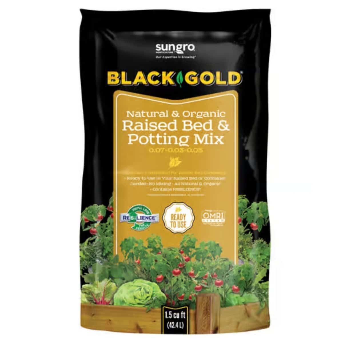 Black Gold raised bed and potting soil mix for outdoor gardening
