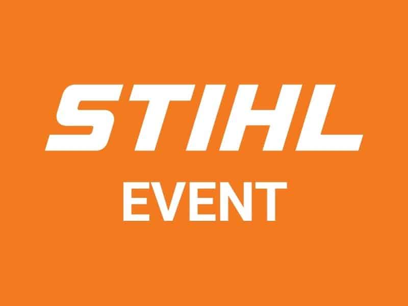 Orange graphic promoting a STIHL event with large STIHL logo and event text