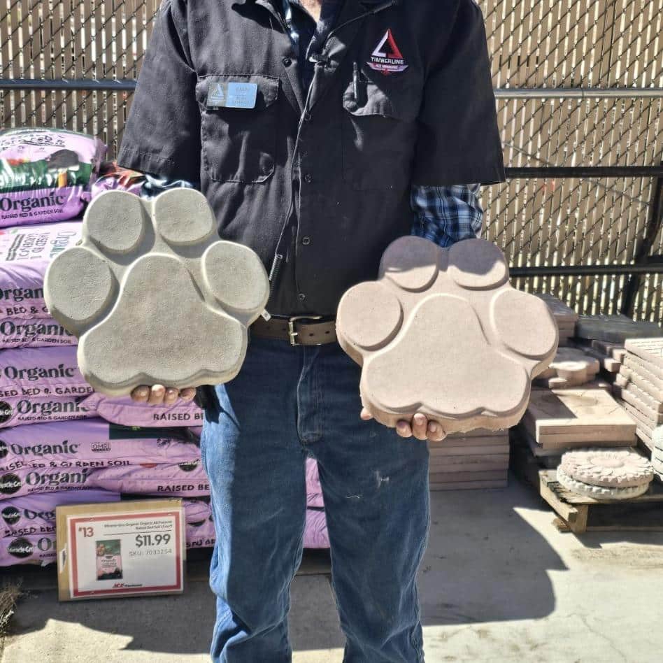 Decorative paw print pavers and landscaping supplies at Timberline Ace Hardware of Battlement Mesa