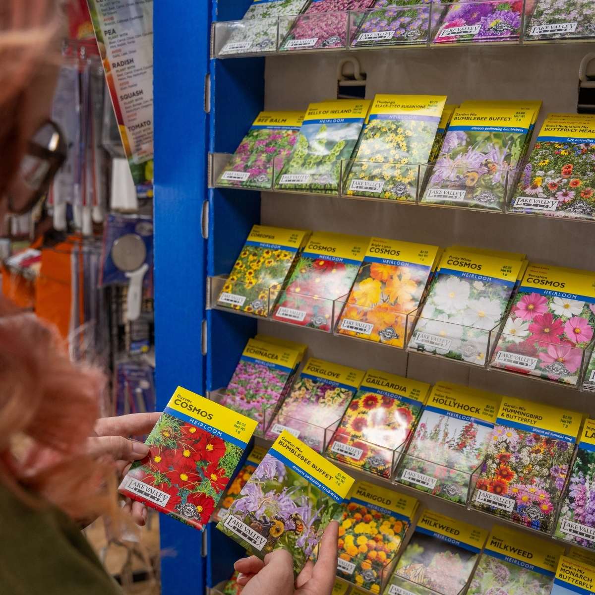 Garden flower seed packets display at Timberline Ace Hardware of Norwood