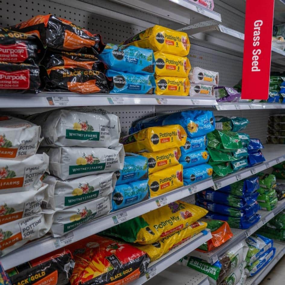 Potting soil and gardening supplies display at Timberline Ace Hardware of Carbondale