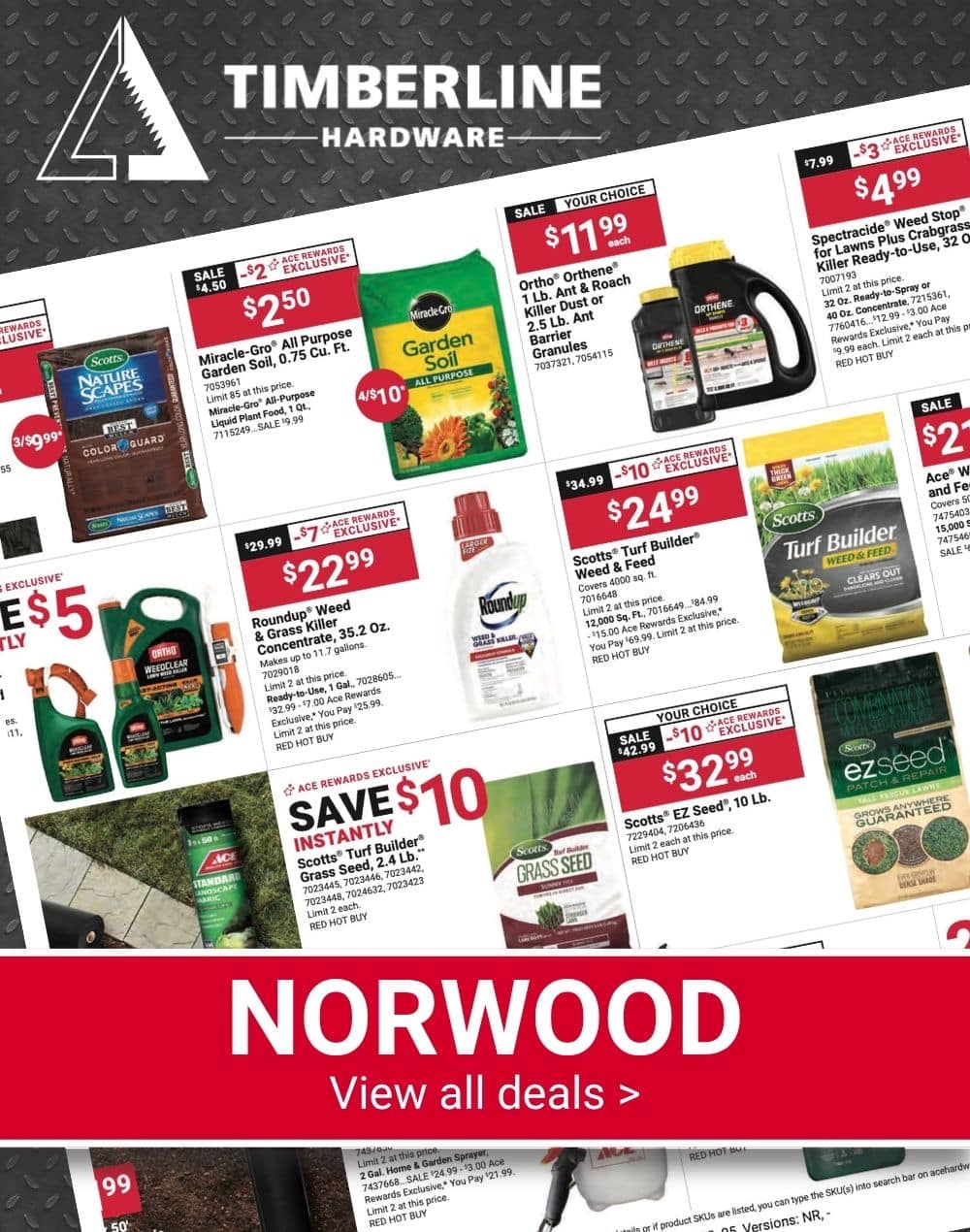 Timberline Ace Hardware Backyard BBQ Event featuring EGO lawn mowers, trimmers, and outdoor power equipment.