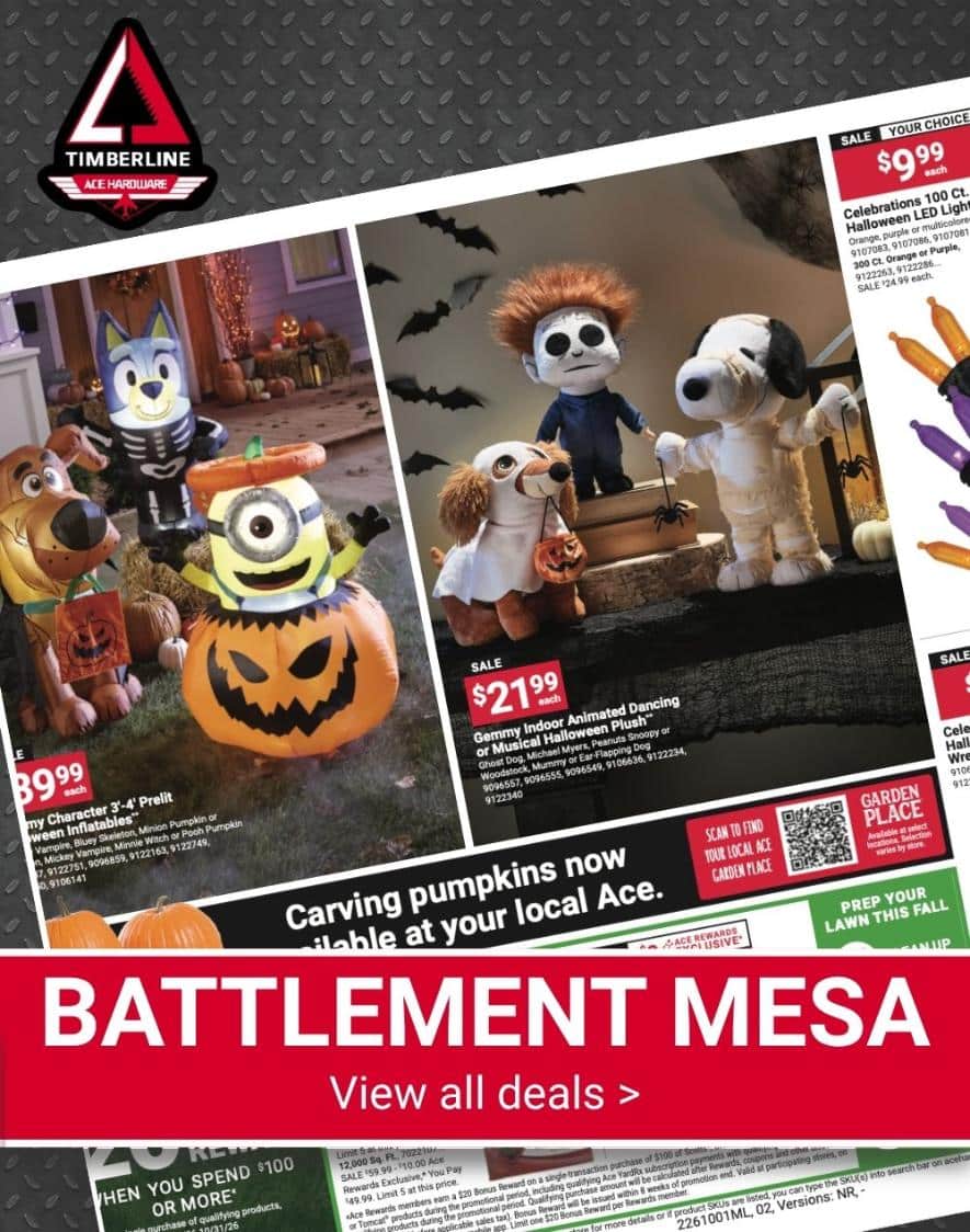 Timberline Ace Hardware Battlement Mesa featuring sale products on Halloween decorations.
