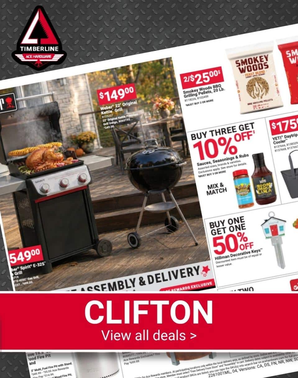 Timberline Ace Hardware of Clifton October Red Hot Buys featuring grills.