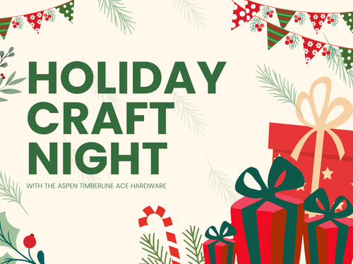 Free Christmas crafts event at Timberline Ace Hardware in Aspen, Colorado, featuring wooden sign painting and holiday decorations.