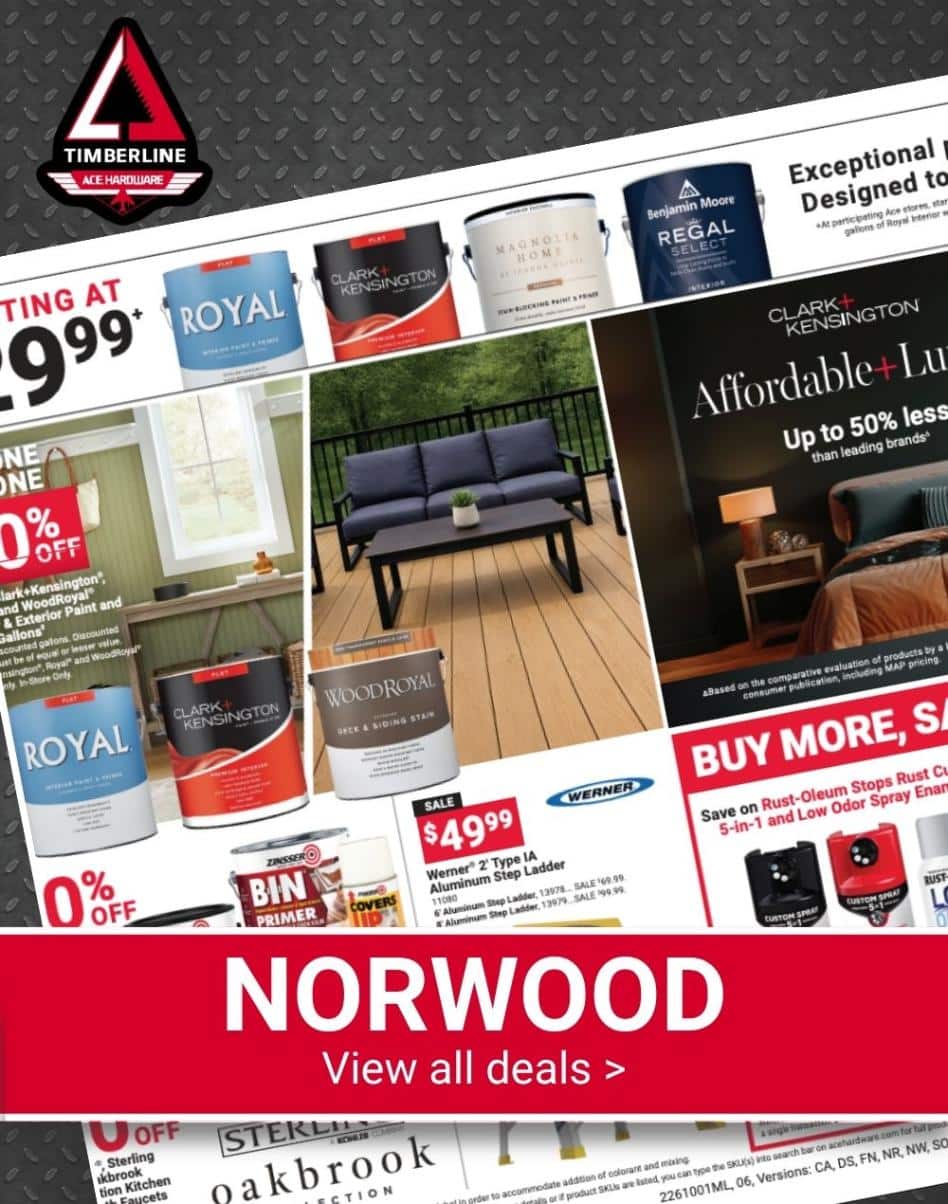 Timberline Ace Hardware of Norwood October Red Hot Buys featuring paint deals.